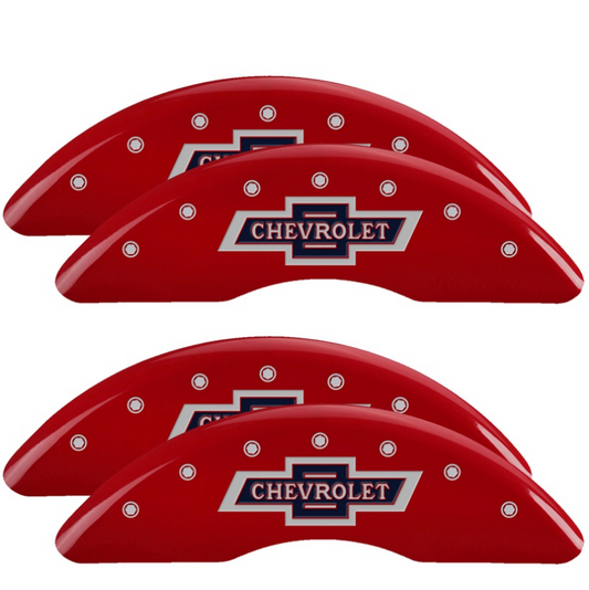 MGP 4 Caliper Covers Engraved F & R 100th Anniv Red Finish Silver Char 2019 Chevy Silverado 3500 HD