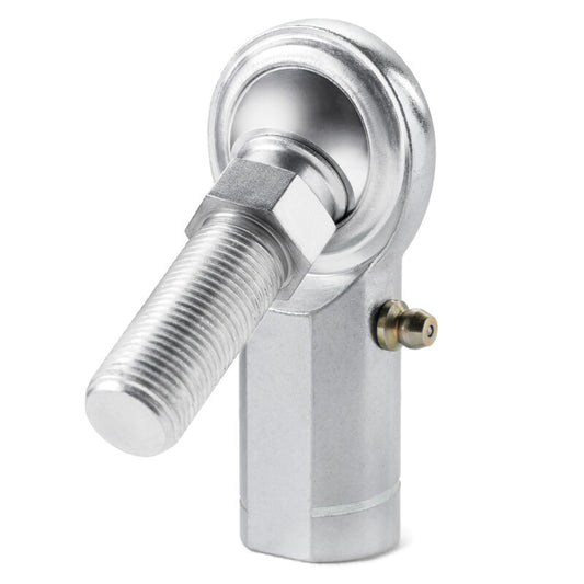 QA1 C Series 2-Pc Rod End - Female/Left Hand - .375in Bore x 3/8-24 w/Stud & Zerk - Carbon Steel